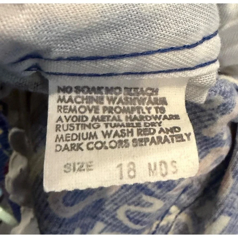 Vtg OshKosh B'gosh Blue Corduroy Alphabet Print Overalls Eyelet Lace 18 Mo USA‎